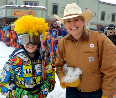Lindsay poses with a finisher in the Steamboat Springs Winter Carnival