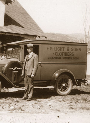 Photo of F.M. Light and Sons delivery truck from Steamboat Springs, from an article in Western & English Today Magazine 