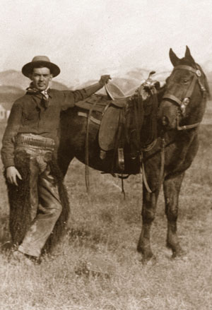 Photo of Frank Light with his horse, from an article about F.M. Light and Sons in Steamboat Springs, CO in Western and English Today Magazine