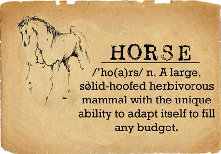 Horse Definition: A large, solid-hoofed herbivorous mammal with the unique ability to adapt itself to fill any budget. | F.M. Light and Sons