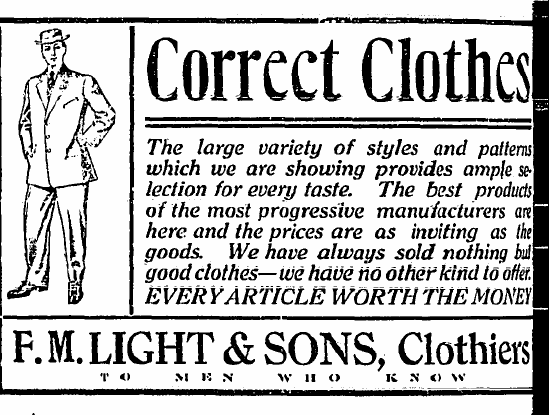 Old F.M. Light and Sons Newspaper Ad | Routt County Sentinel | Steamboat Springs, CO | Western Wear for Over 100 Years
