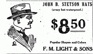 Vintage Stetson Advertisment from F.M. Light and Sons in Steamboat Springs, Colorado Western Wear and Cowboy Clothing