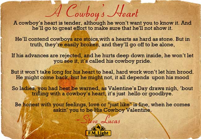 A Cowboy's Heart Poem by Steve Lucas - Poster by F.M. Light and Sons